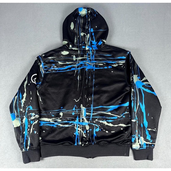 Volcom Hoodie Jacket Mens Medium Black Blue Splatter Trippy Lined Skater Y2K - Picture 4 of 11